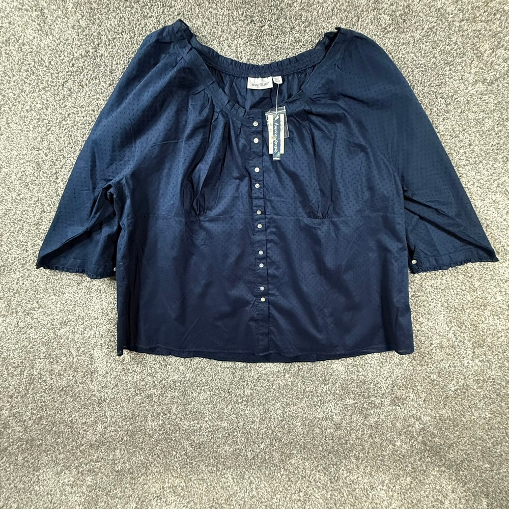Avenue Navy Blue Swiss Dot Button Front Blouse Plus Size 30/32 NWT